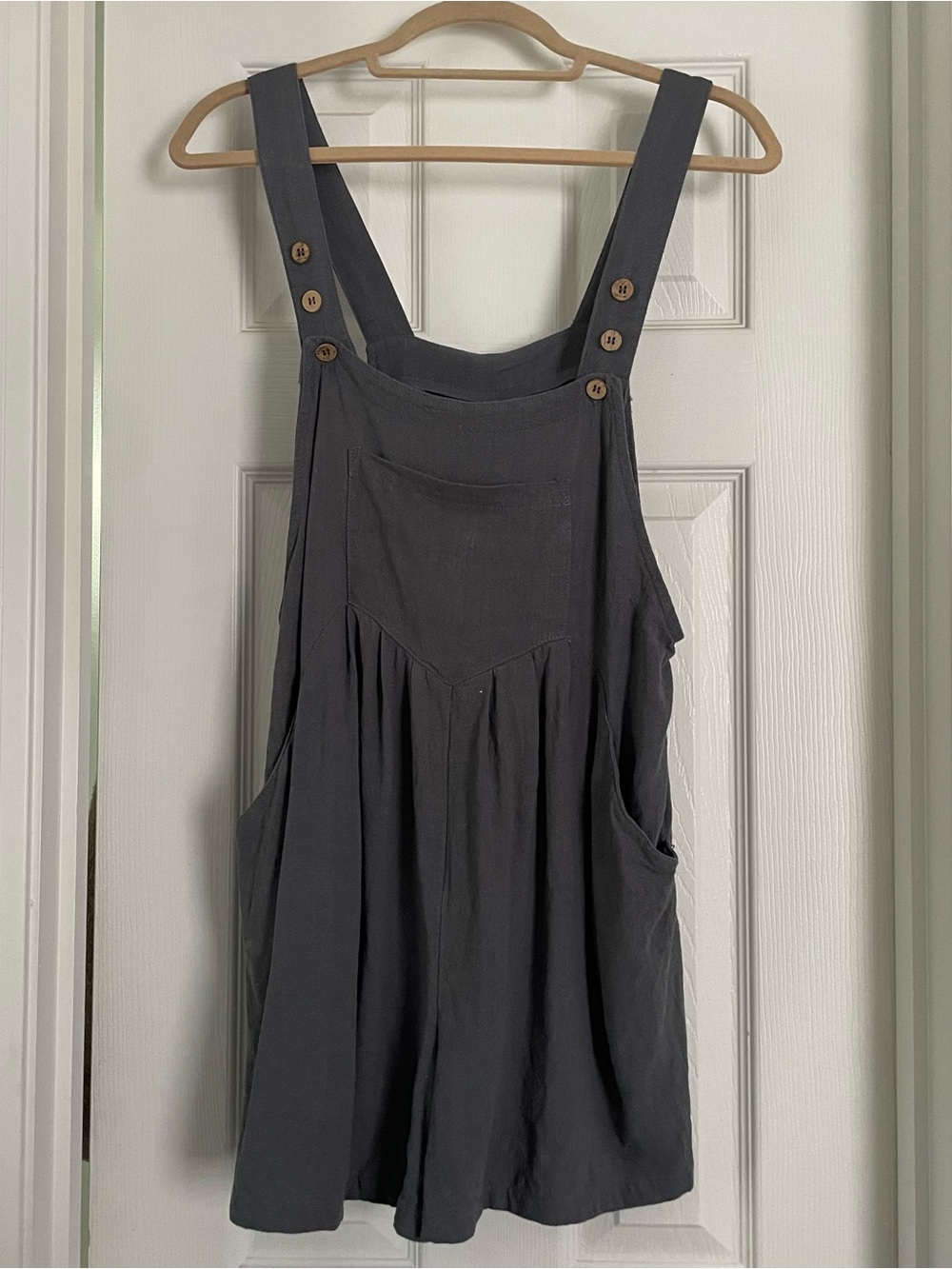 Casual Charcoal Gray Pocket Overall Shorts Romper - Women